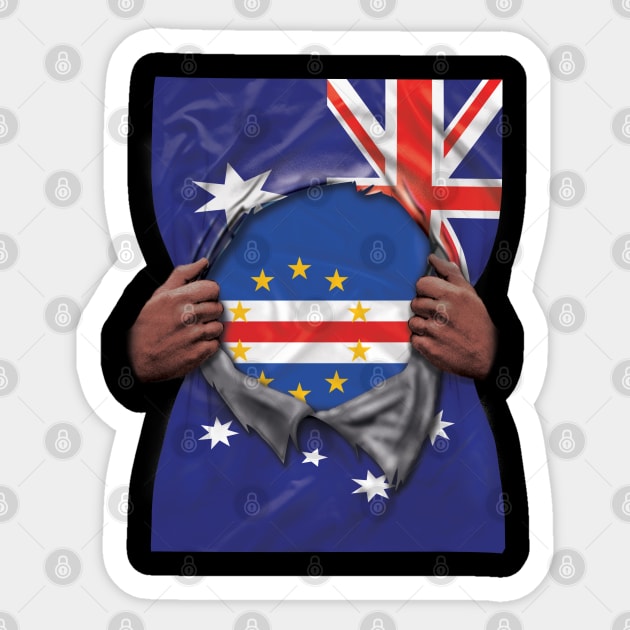 Cape Verde Flag Australian Flag Ripped - Gift for Cape Verdean From Cape Verde Sticker by Country Flags
